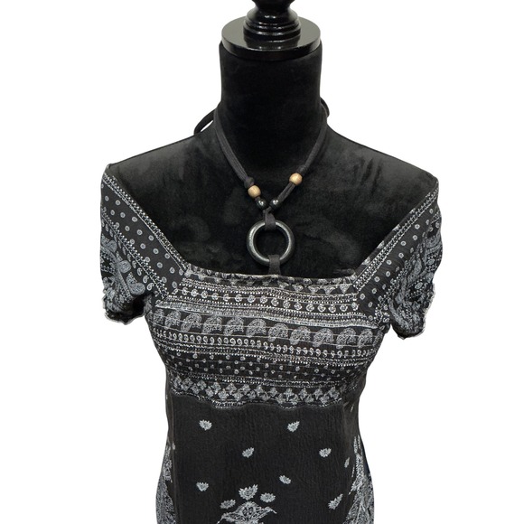 Womens Y2K Black Paisley Pattern Off Shoulder Top - Picture 3 of 10